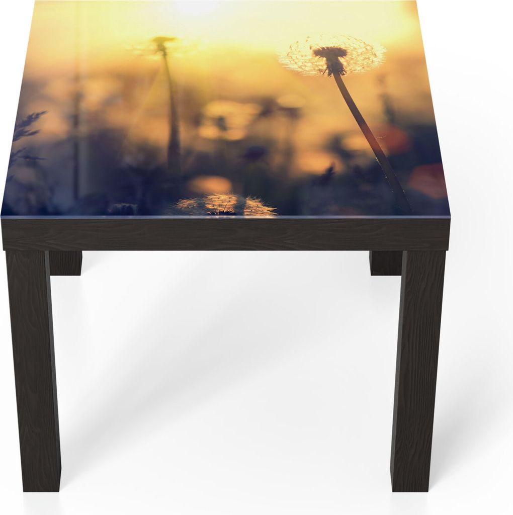 DEQORI Couchtisch 55x55 cm Schwarz 'Pusteblumenwiese' Glas Beistelltisch