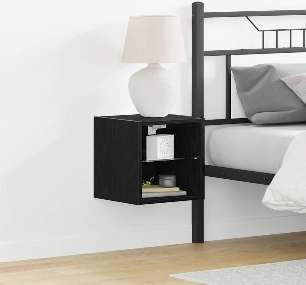 vidaXL LED Wand Nachttischschrank mit Schwarz Holzwerkstoff