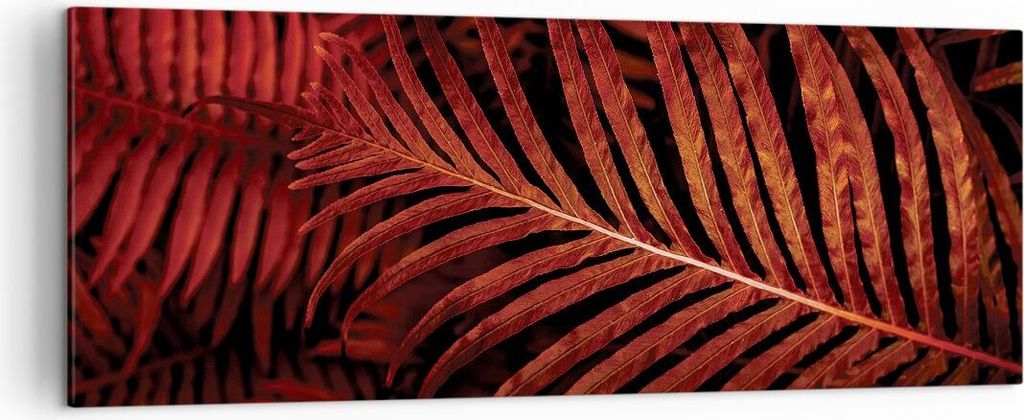 Bild auf Leinwand - Leinwandbild - Einteilig - Rot Blätter Palmen - 140x50cm - Wand Bild - Wanddeko - Wandbilder - Leinwanddruck - Bilder - Wandde...