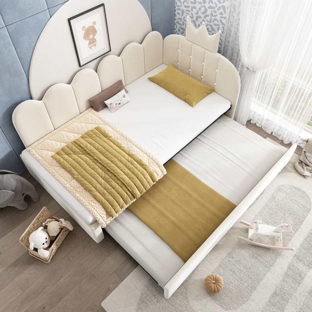 Polsterbett Tagesbett, Sofa Bett aus Samt mit Stauraum und Kronen-Gitter-Design, Gästebett-Schlafsofa, L-Form, ohne Matratze, 90x190cm/90x200cm, B...