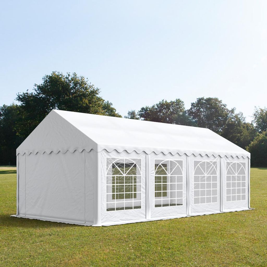 TOOLPORT Partyzelt Festzelt 3x8 m Garten-Pavillon PVC Plane 700 N in weiß Wasserdicht