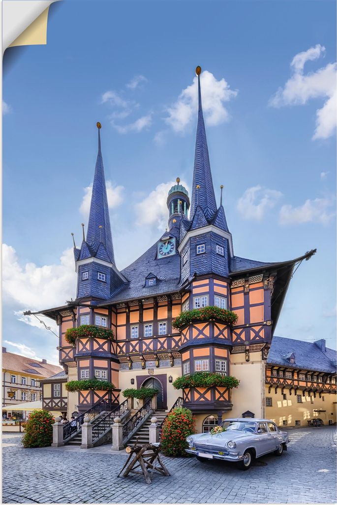 ARTland Wandbild, selbstklebend Rathaus Wernigerode, Fachwerkhaus Größe: 40x60 cm