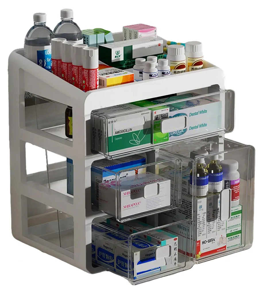 Boîte de rangement médicaments à 4 tiroirs - Armoire pharmacie blanche