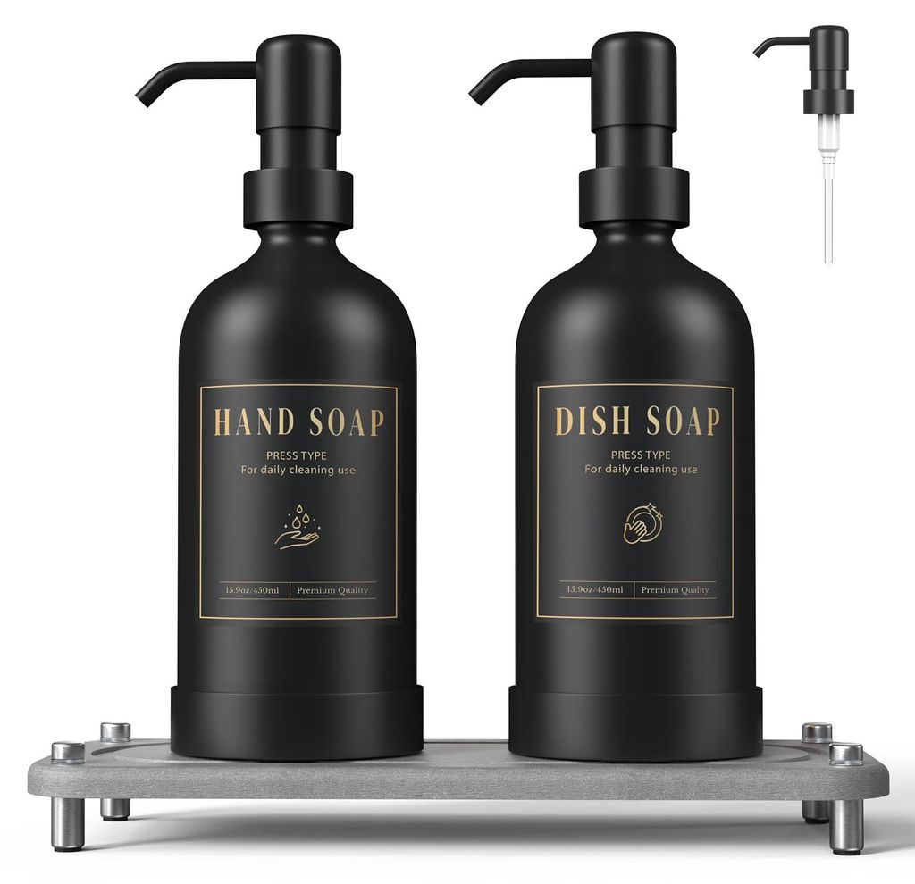 Seifenspender-Set, Handseifenspender mit austauschbaren Pumpenköpfen, 500-ml-Glas-Nachfüllflasche für Flüssigseife, geeignet für Bad und Küch...