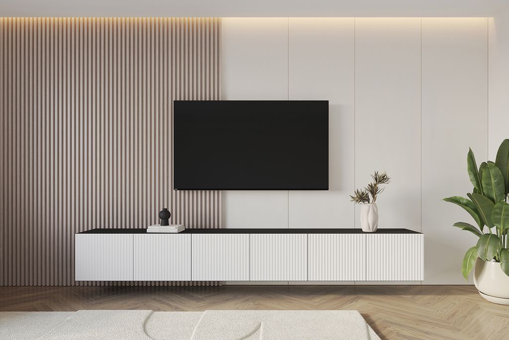 ALTDECOR TV-Schrank NOA-2-W mit Gefrästen Fronten 3x100x40x40 Lowboard hängend, TV Möbel, TV Cabinet, Fernsehtisch, Fernsehschrank, TV Kommode, ...