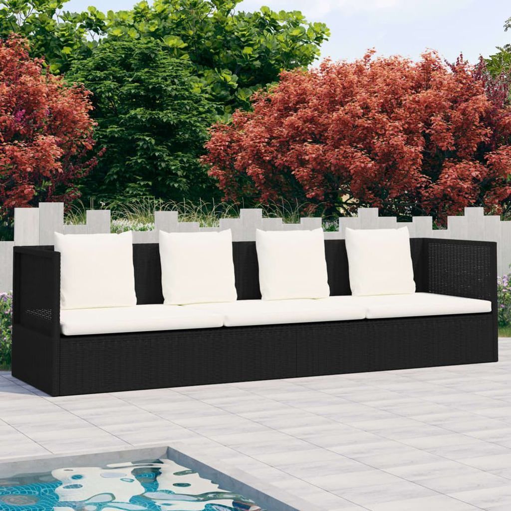 Garten-Sofabett mit Kissen Poly Rattan Lounge Loungesofa Produktbild 