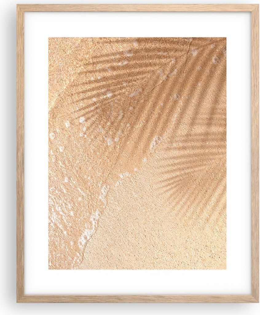 Gerahmtes Poster - Rahmen in heller Eiche - Sand Schatten Blätter - 40x50 cm - Wand Bild - Wanddeko - Wandbilder - Kunstposter - Wandposter - Bild...