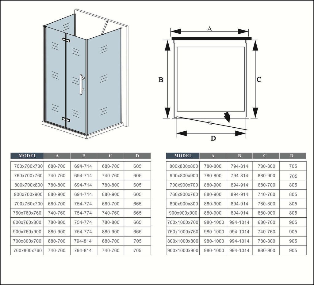 U-From-Duschkabine 76X80X195cm Duschabtrennung Duschtür Duschwand 6mm Nano+ESG & Stabilisator