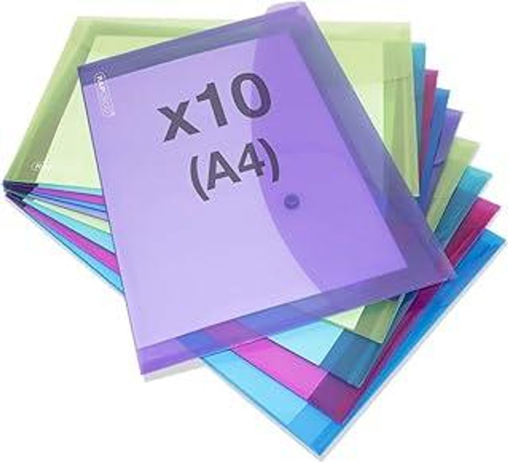 Rapesco 1665 ECO Recycelte Dokumentenmappe mit Druckknopf, A4+, Sortierte Transparente Farben, 10 Stück