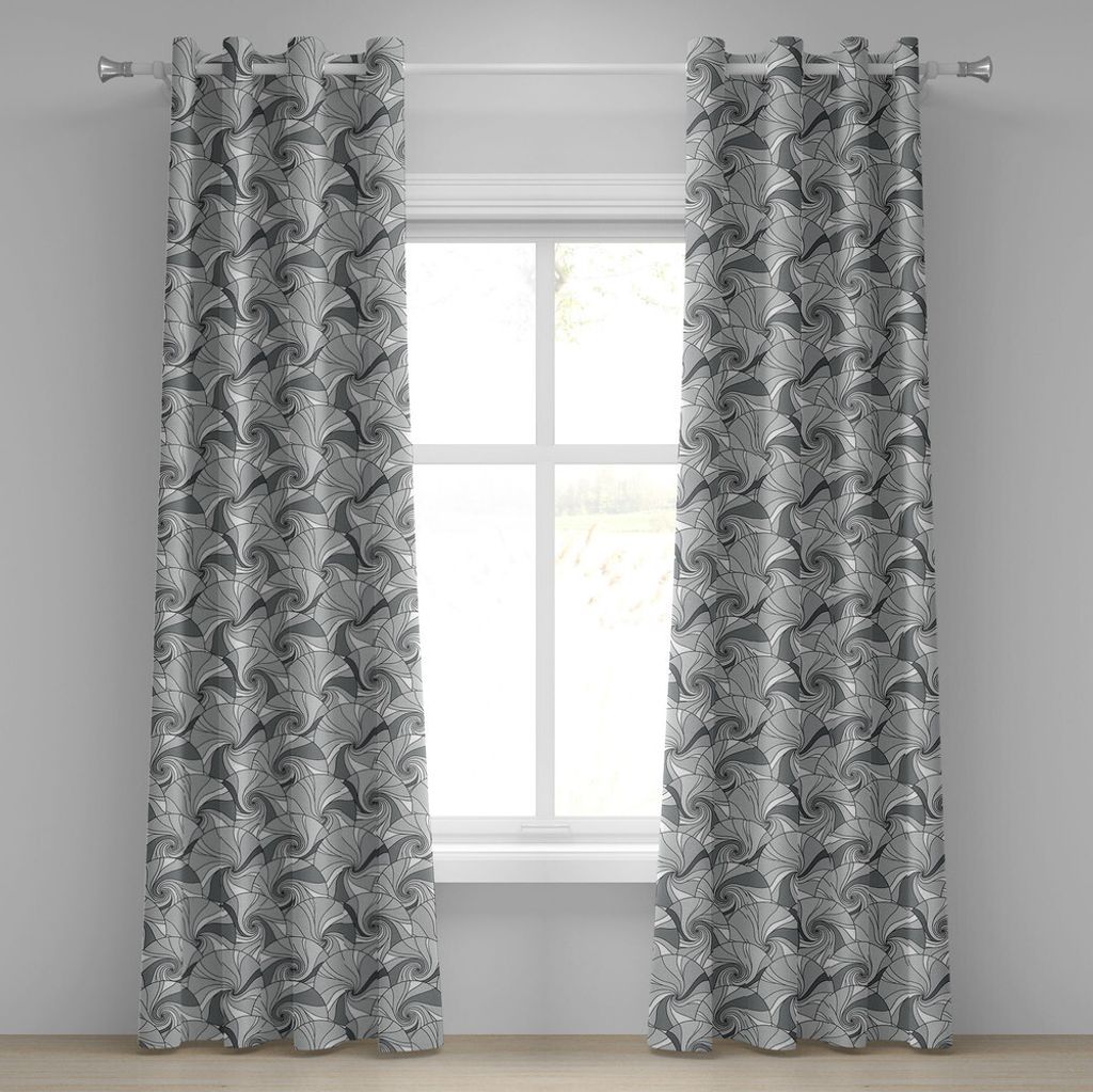 ABAKUHAUS Grau Ösenvorhang, Gekritzel-Kreise mit gewundenen Streifen Illustration von abstrakten runden Rotations-Motiven, Dekorative 2-Panel-Fens...