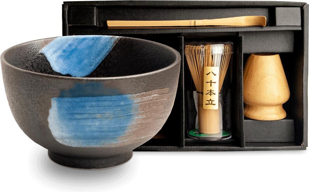Matcha Set 4 tlg. Original japanische Matcha Schale mit Besen & Löffel