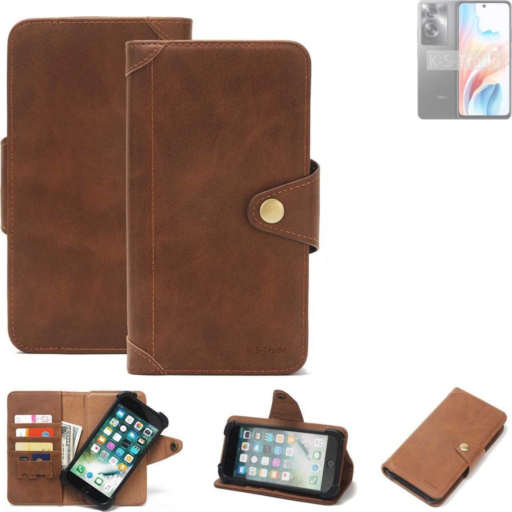K-S-Trade Handyhülle kompatibel mit Oppo A2 Schutz Hülle Walletcase Bookstyle Tasche Case Handytasche Wallet Flipcase Cover PolyurethanBraun (1x)