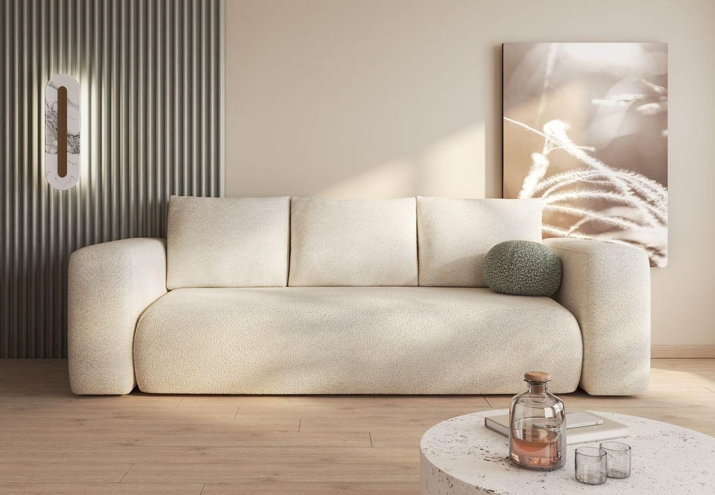 MODERNO Sofa mit Schlaffunktion und Bettkasten LAMBI, Beige