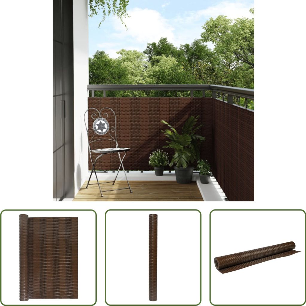 The Living Store Balkon-Sichtschutz Braun und Schwarz 500x80 cm Poly Rattan