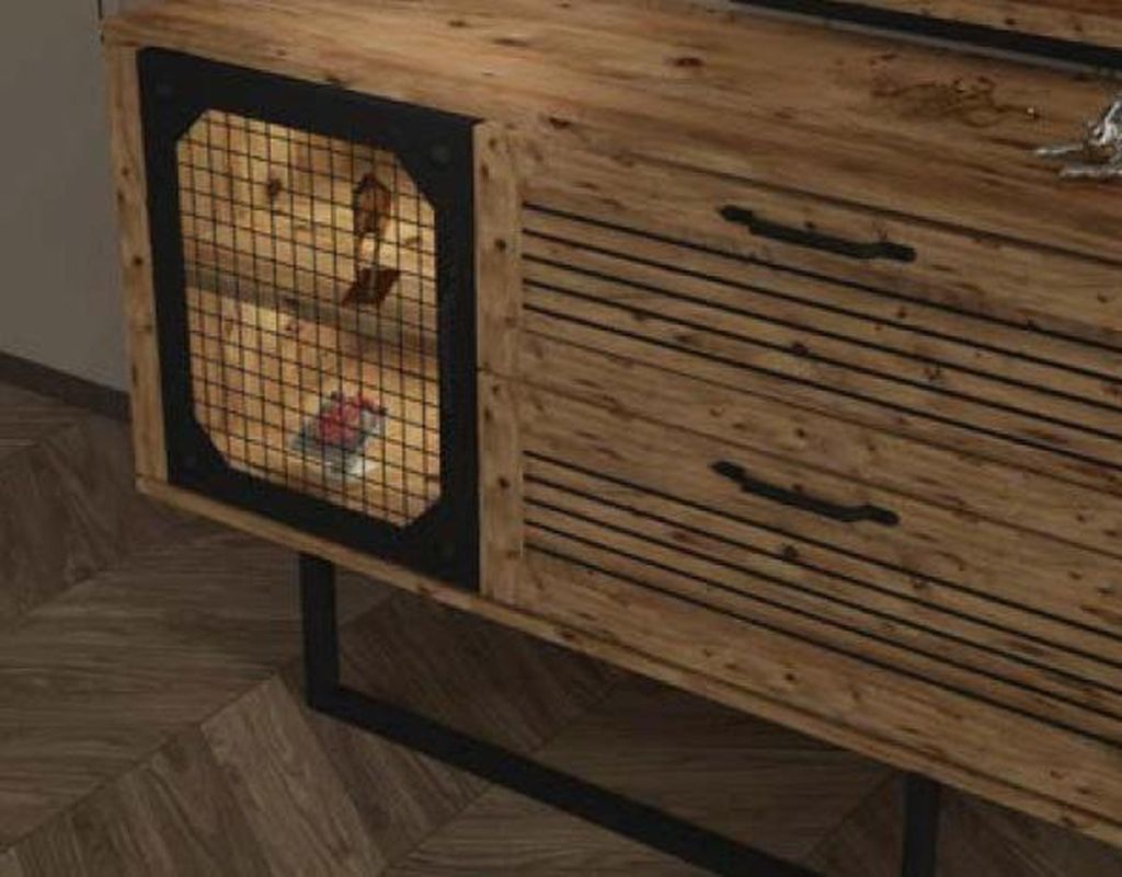 Loft Metall Gitter Kommode Spiegel Möbel Design Kommoden Holz Schlafzimmer Luxus