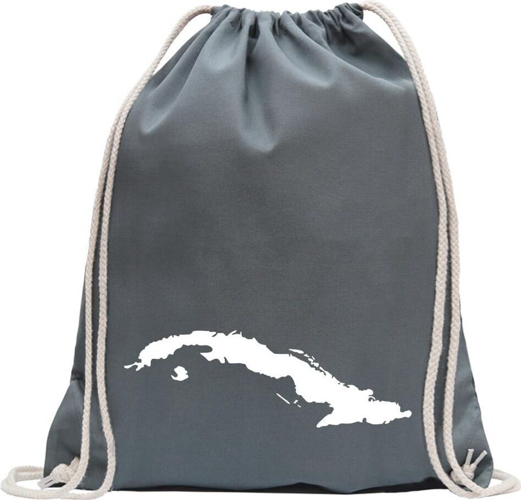Kiwistar - Turnbeutel - stahlgrau - Kuba Umriss Kontur - Fun Rucksack Sport Beutel Gymsack Baumwolle mit Ziehgurt