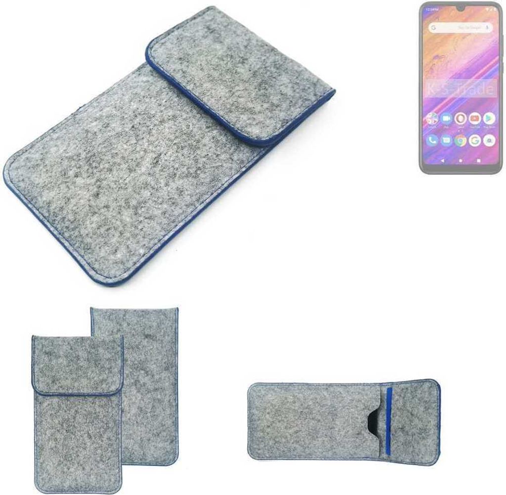 K-S-Trade Handy Schutz Hülle kompatibel mit BLU J6S Schutzhülle Handyhülle Filztasche Pouch Tasche Case Sleeve Filz Hülle hellgrau, blauer Rand