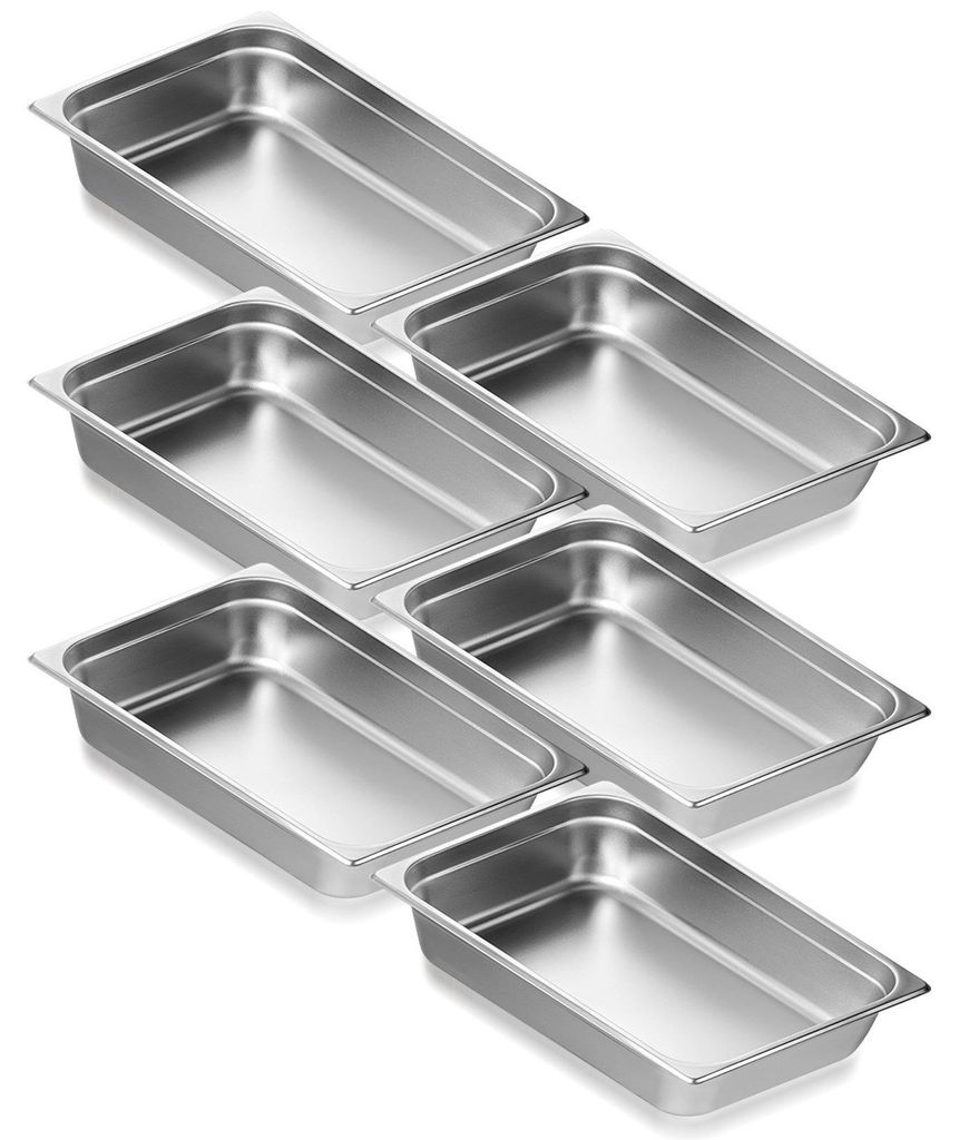 Hotelpfannen Gastronomie - 6er-Set GN 1/1 Dampf- und Buffetbehälter - Edelstahl 0,8 mm - Anti-Stau Stapelbar - 10 cm Tief - Für Buffet Küche Res...