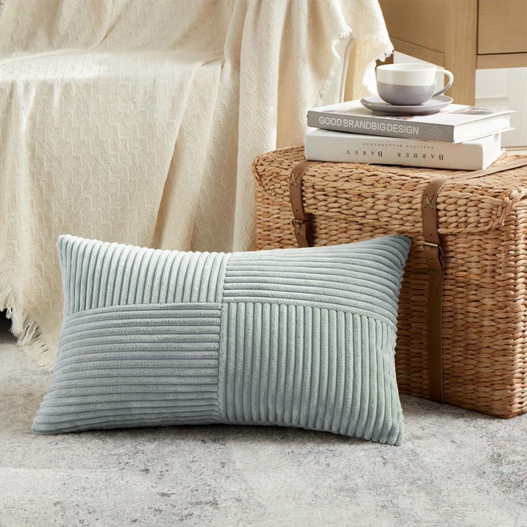 graublauer Kissenbezug 40x60 cm aus weichem Cord, dekorativer Sofakissenbezug im Boho-Stil für Sofa, Schlafzimmer, Wohnzimmer oder Balkon