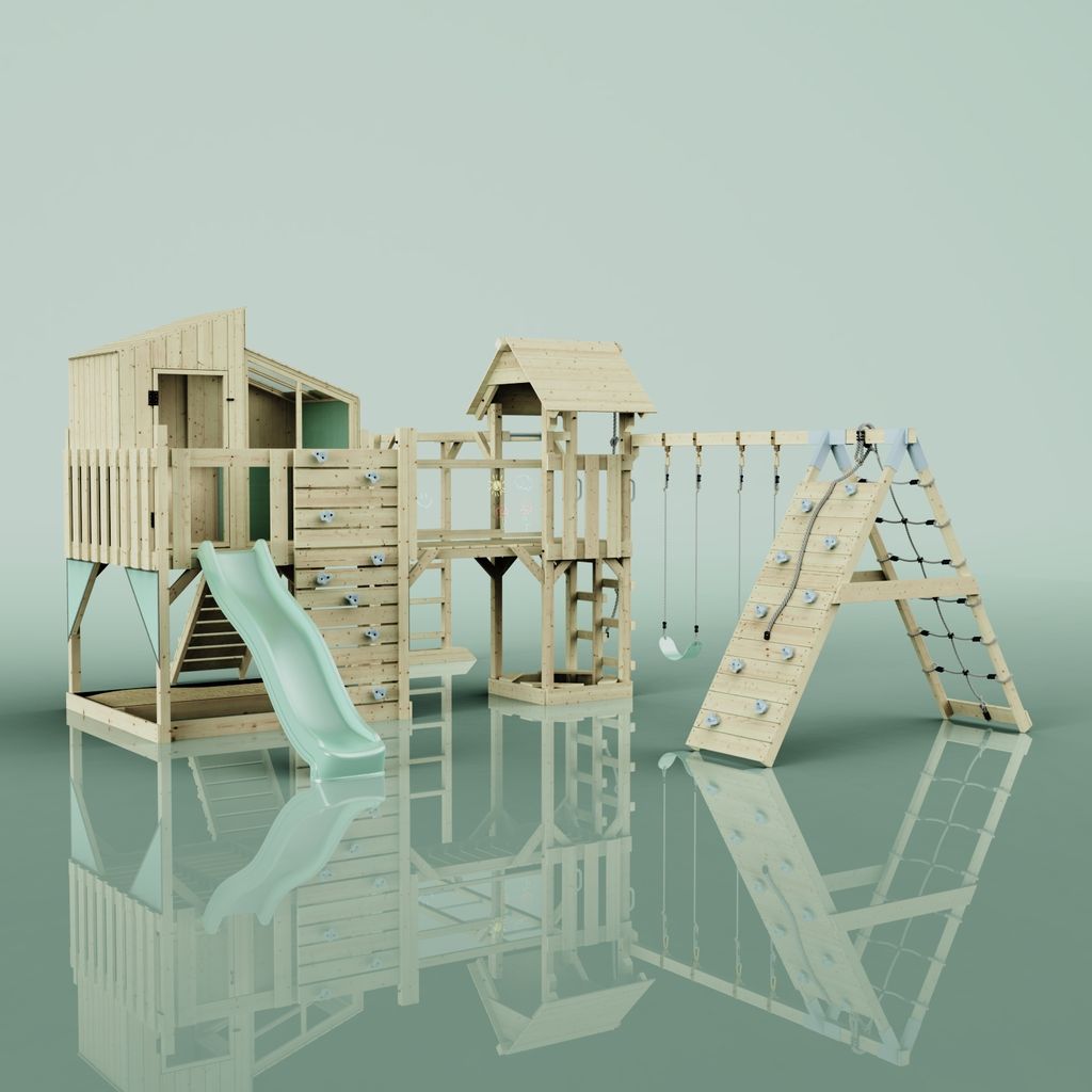 OutdoorToys Spielturm Gustav aus Holz in Grün Kinderschaukel