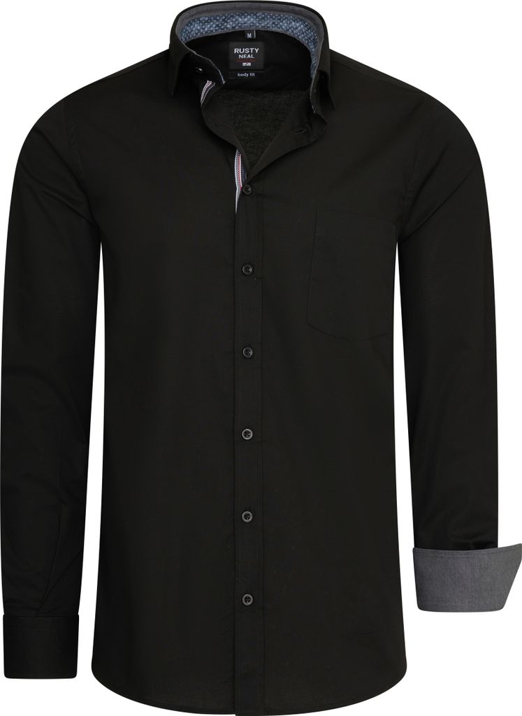 Rusty Neal Overhemd Regular Fit Schwarz - Große S