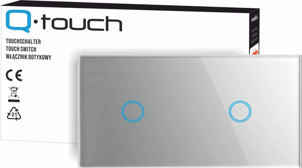Touchschalter Panel 1+1 Glas silber Qtouch Wandschalter ohne Modul