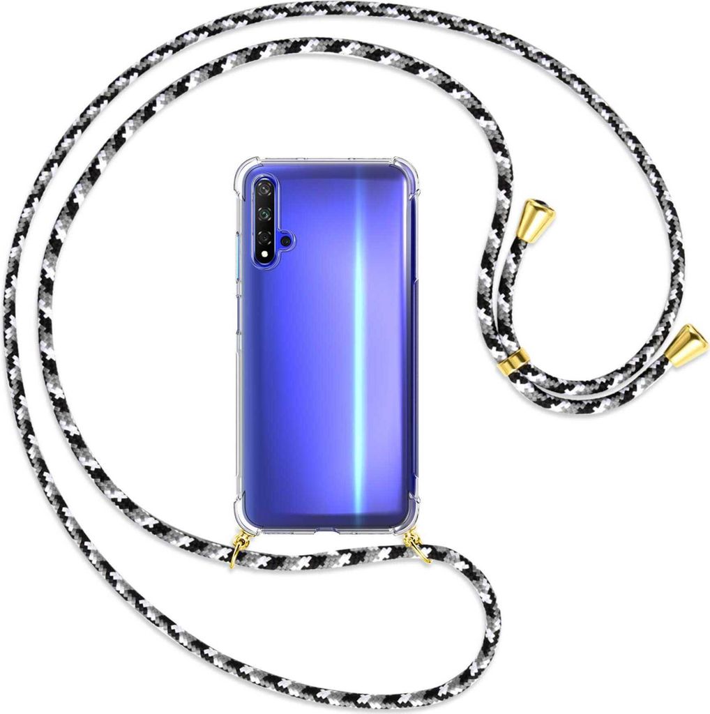 Handykette Backcover-Schutzhülle mit Band (Metall goldfarben) für Honor 20 / Huawei nova 5T - schwarz/grau/weiß