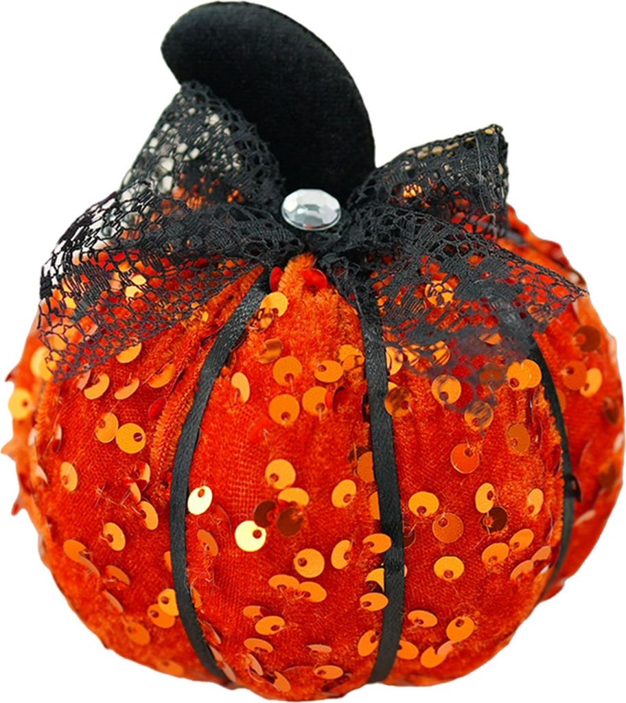 Kürbis-Mittelstück mit Pailletten, Halloween-Kürbis-Dekoration, glitzernder Kürbis mit Schleife, Ornament für Herbst, Erntedankfest, Heim-Tisc...