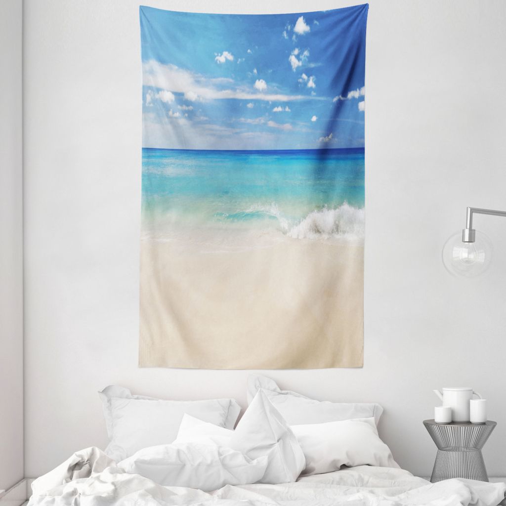 ABAKUHAUS Tropisch Wandteppich und Tagesdecke, Shore Meer mit Wellen aus Weiches Mikrofaser Stoff Waschbar ohne Verblassen Digitaldruck, 140 x 230 ...