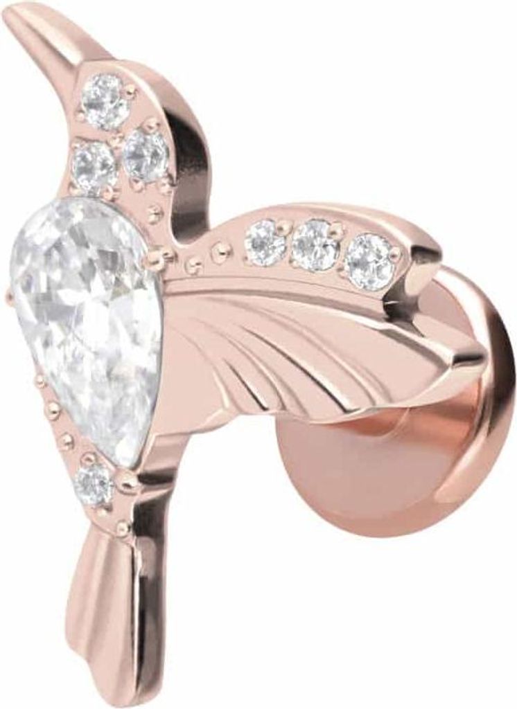 Ohrpiercing, Nasenpiercing Titan Labret mit Innengewinde KOLIBRI RoséGold Stablänge: 10mm | Stabstärke: 1,6mm