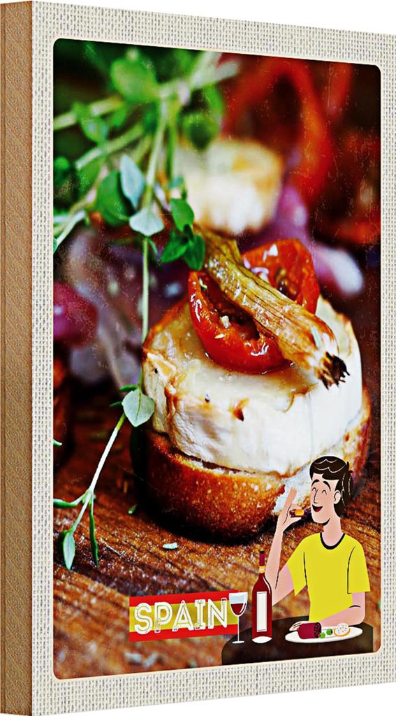 Holzschild Reise 20x30cm Spanien Wein Fleisch Fisch Gerichte