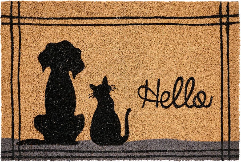 BELIANI Fußmatte Naturfarben Kokosfaser 60x90 cm Rechteckig Tiermotiv Hund Katze mit Schriftzug Anti-Rutsch-Rückseite Indoor Innenbereich Fußabt...