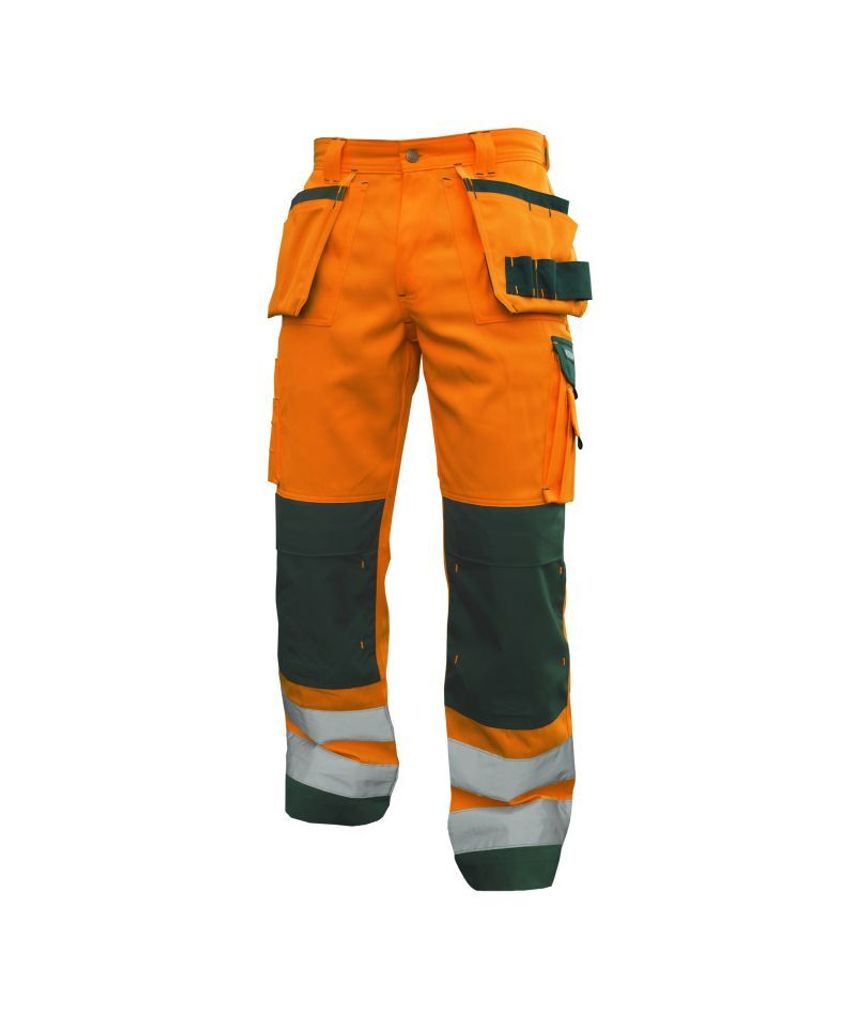 DASSY Glasgow Warnschutzhose mit Holstertaschen und Kniepolstertaschen NEONORANGE/FLASCHENGRÜN Gr.56 Länge: MINUS