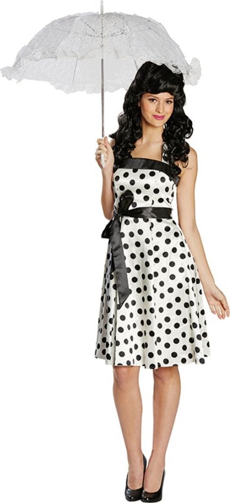 Punktekleid Kleid 50er Jahre Rock'n'Roll weiss/schwarz 38