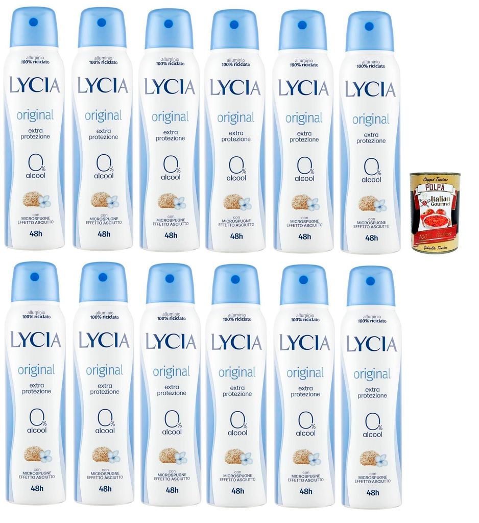 Lycia Deodorant Original, Trockener Effekt, 48H deo 12x150 ml+ Italian Gourmet polpa 400g