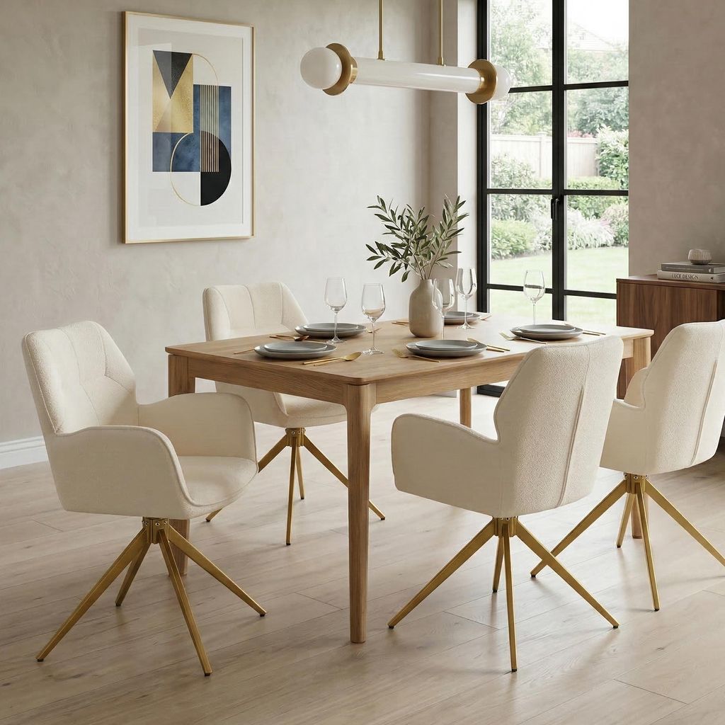 MODFU Drehbarer Esszimmerstuhl 2-teiliges Set Sessel Küchenstuhl mit Metallbeinen und Rückenlehne für Wohnzimmer oder Küche geeignet Cremeweiß