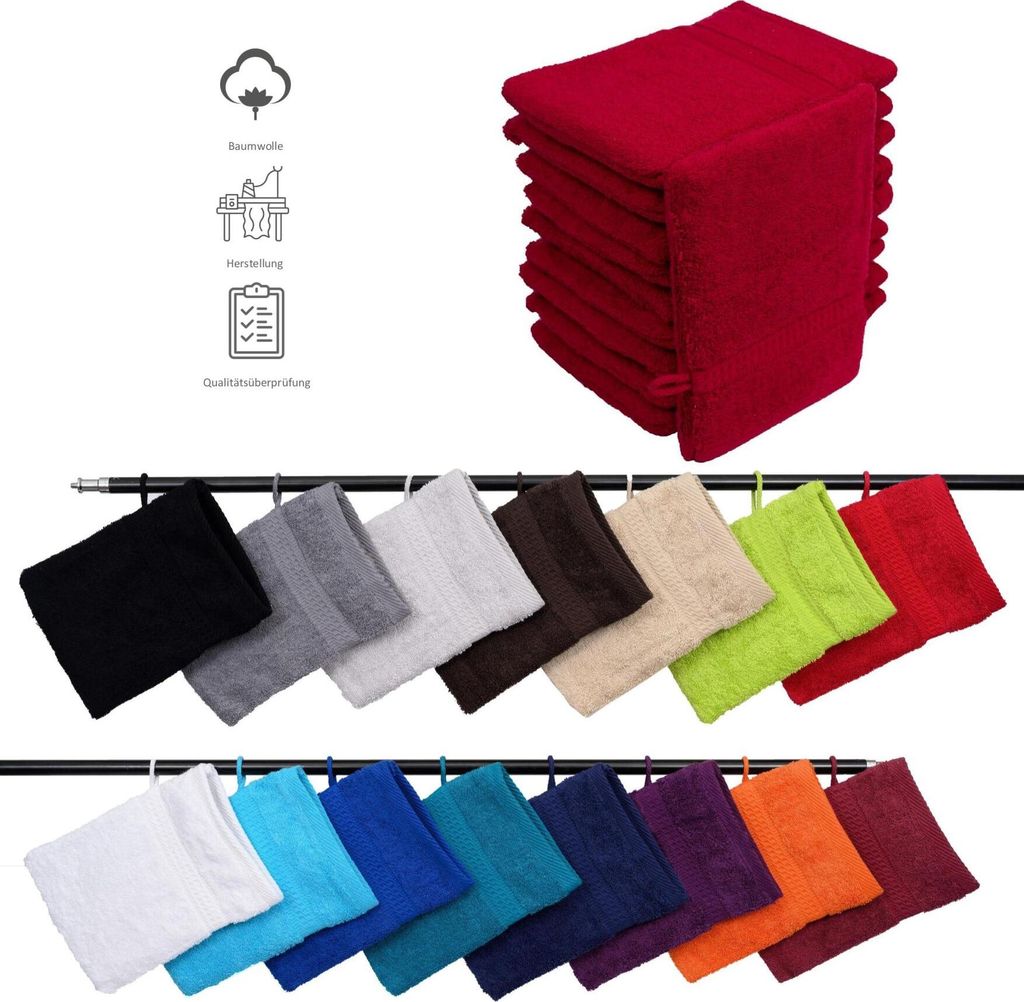 10er Set Frottee Waschhandschuhe Elegance 16x21 cm 100% Produktbild 1