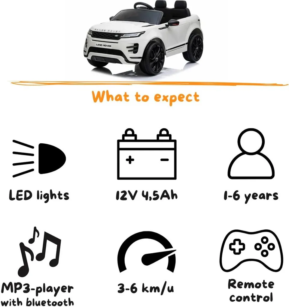 Range Rover Evoque électrique blanc enfant - Télécommande et LED 12V - 7