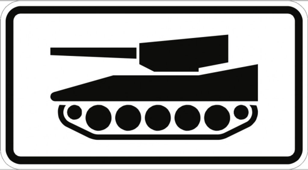 Verkehrsschild VZ1049-12, Nur militärische Kettenfahrzeuge, Alu, RA2, 600x330 mm