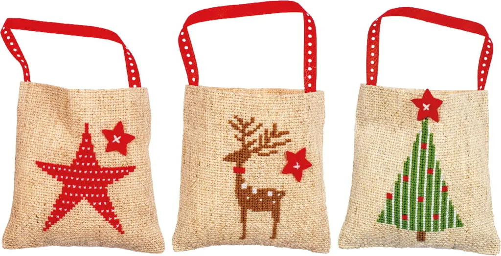 Set 3 Sachets Point de Croix Noël Vervaco - Toile Aïda et Fils 9cm