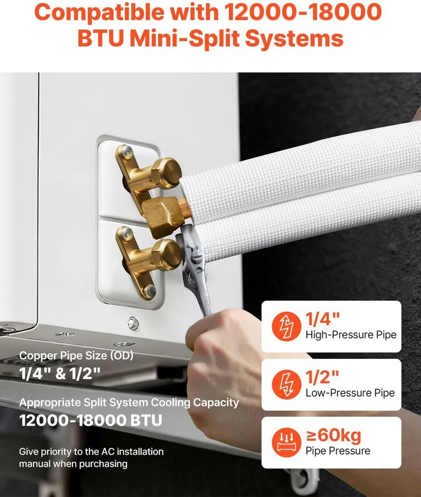 Installation clim split 15m : Kit cuivre isolé 1/4 1/2 complet HVAC - 4