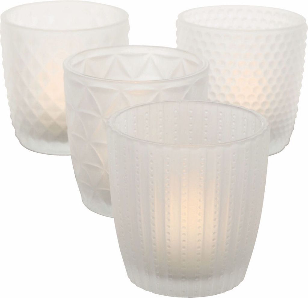 Windlicht MARILU - 4 teilig - Glas lackiert - Farbe: weiß Produktbild 