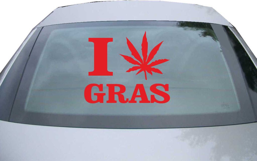 Indigos UG - Aufkleber Heckscheibe & Motorklappe DE2534 - rot - 600x507 mm - I love Gras - Auto Scheiben Fenster Heckklappe Tuning Racing JDM - Die...