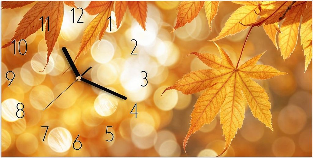 Wanduhr aus Glas mit Motiv Herbstlich Glitzernd- 60 x 30 cm - inkl. Aufhängesystem