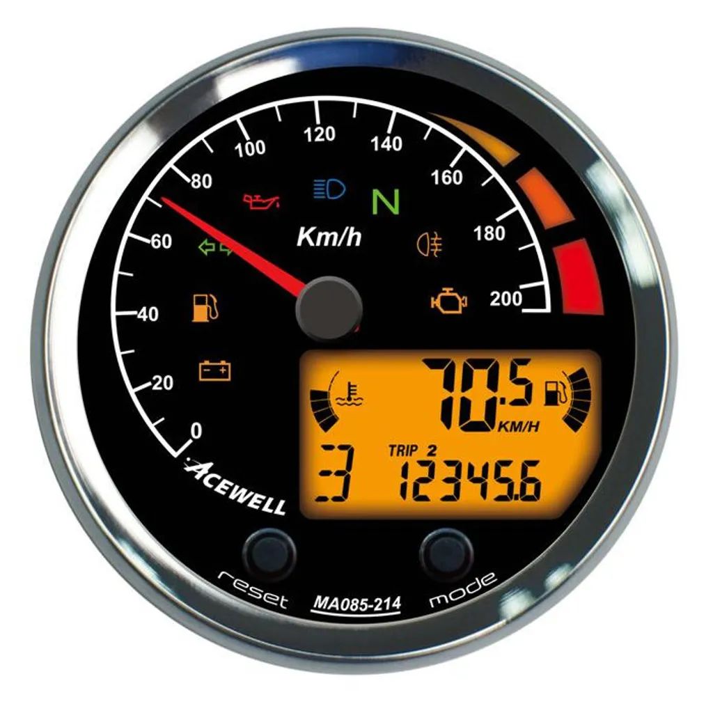 Tachymètre ACEWELL 210 Km/h analogique avec écran digital DZM multifonction