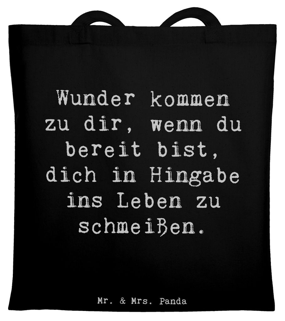 Mr. & Mrs. Panda Jutebeutel Spruch Wunder Hingabe - Schwarz - Geschenk, mutig, Shopping Tasche, Motivation, Freude, Zitat, Uni, Tragetasche, Gefüh...