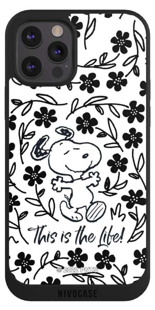 NIVOCASE Handyhülle für Apple iPhone 12 Pro Max Hülle NIVOpure Case Schwarz Blumen Peanuts Snoopy