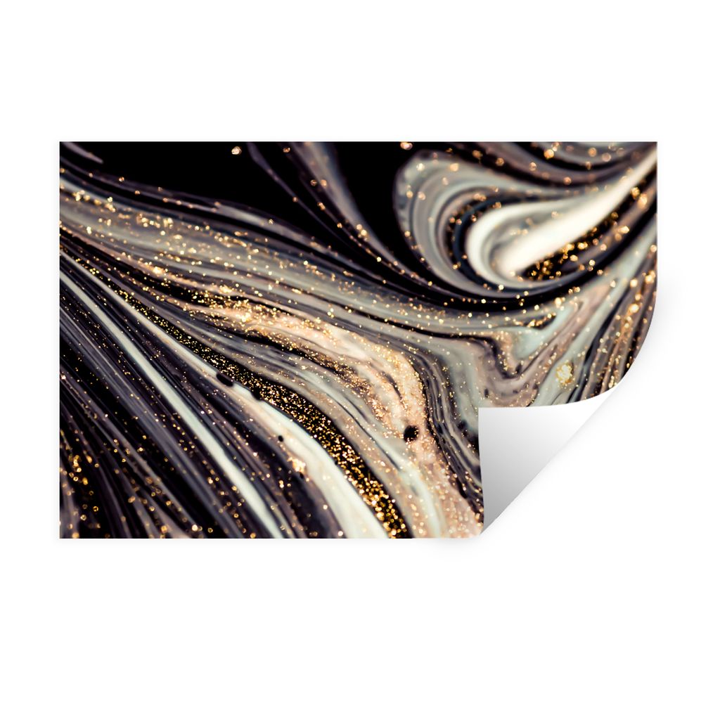 MuchoWow Wandtattoo Wandsticker Wandaufkleber Marmoroptik - Schwarz - Gold - Weiß - Glitter - Marmor 90x60 cm Selbstklebend und Repositionierbar...