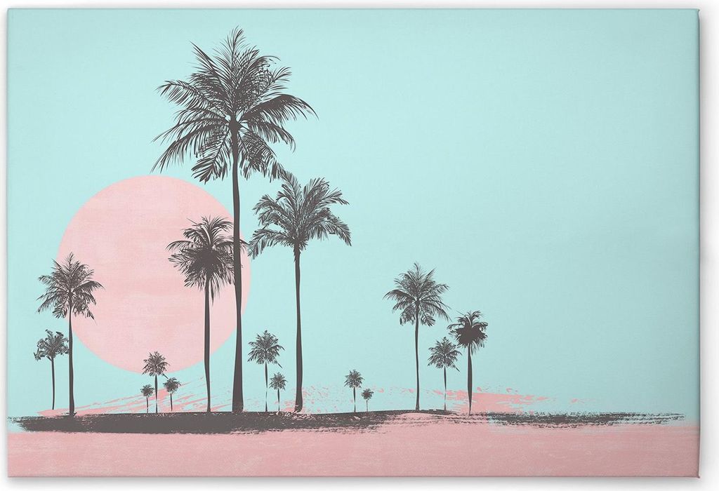 TADESSI Leinwandbild Miami Strand Rosa Blau - Wandbild 60 x 40 cm - Kunstdruck auf Leinwand in Blau Rosa - M1-No.51052