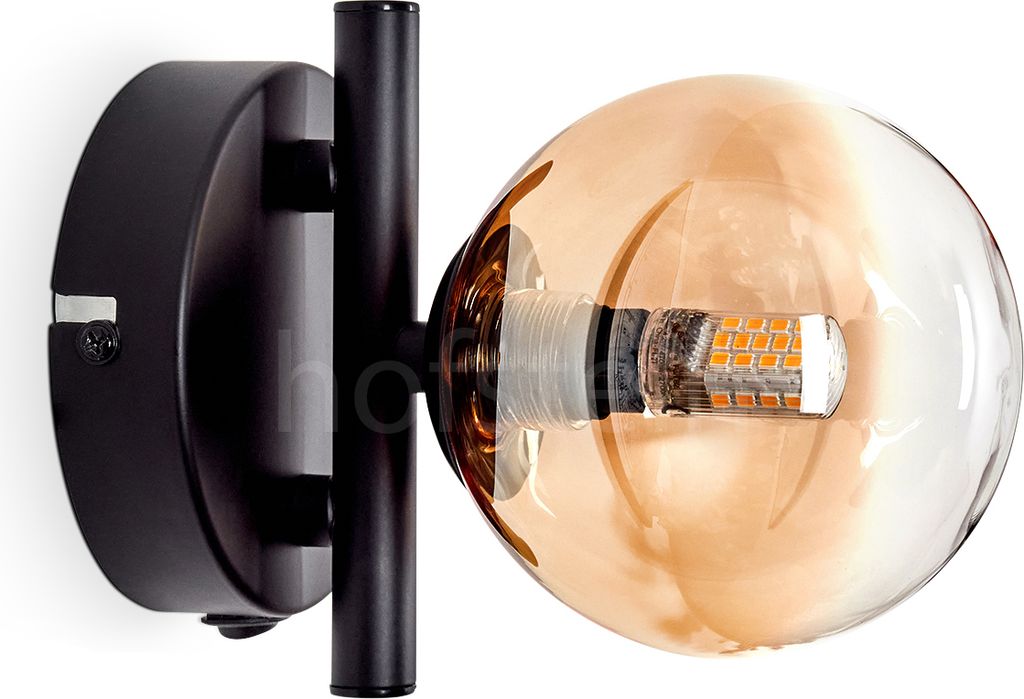 Isorella Wandlampe aus Metall/Glas in Schwarz/Bernstein